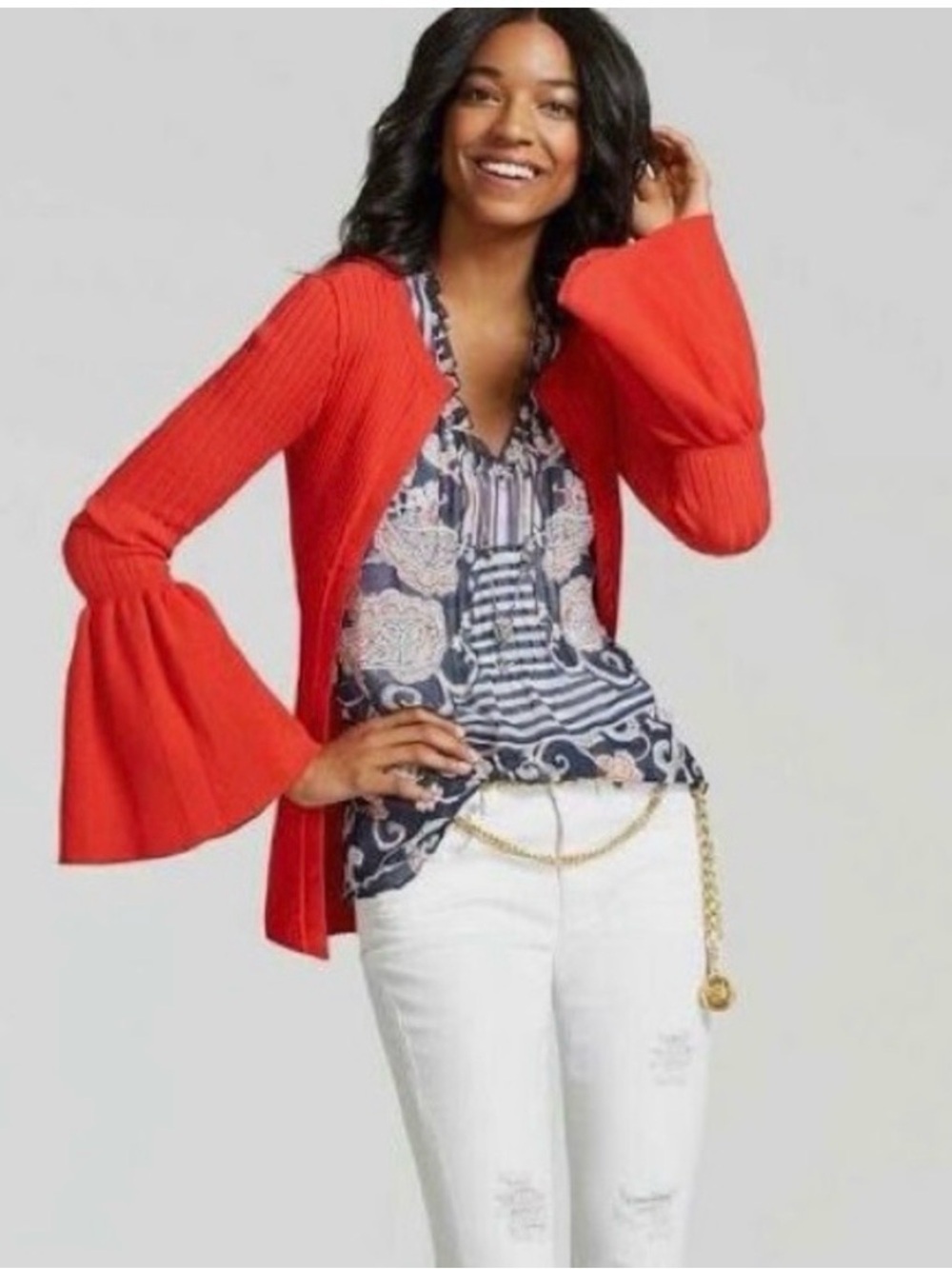 Cabi trumpet Sleeve Open-Front Women’s Sweater Cardigan